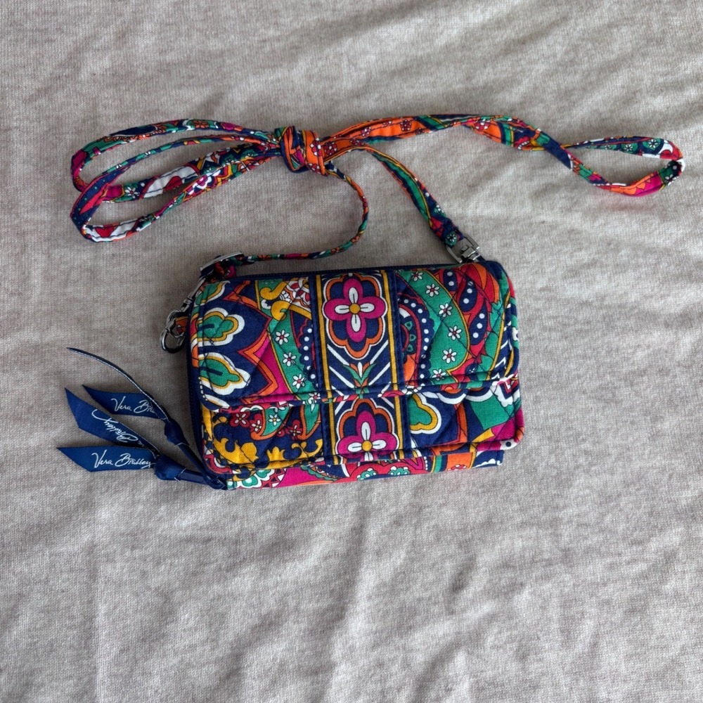 Vera Bradley All In One Crossbody Wallet Bag Paisley Floral Multicolor Quilted